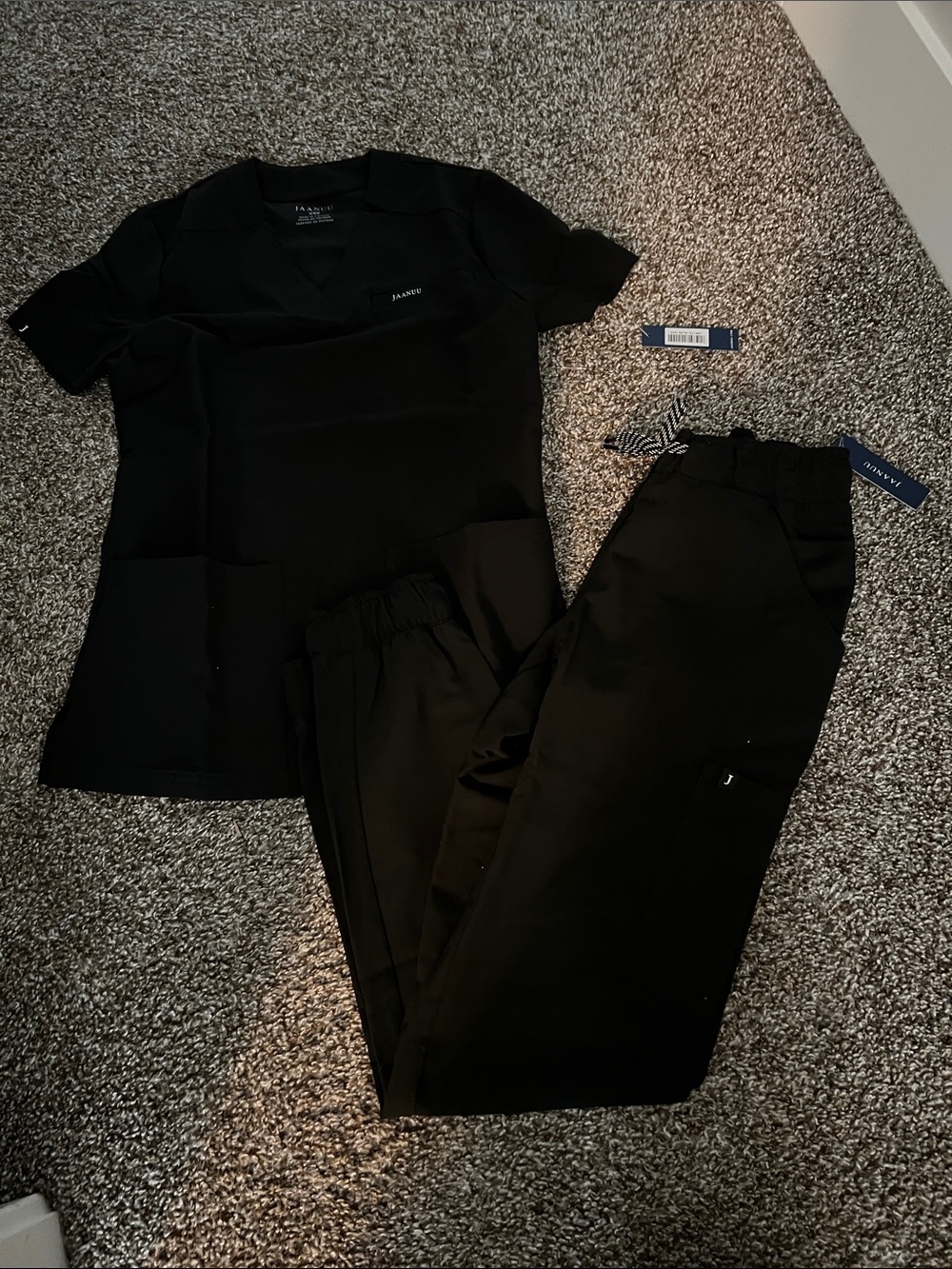 Jaanuu Black Women's Scrub Top and Jogger Pants Set